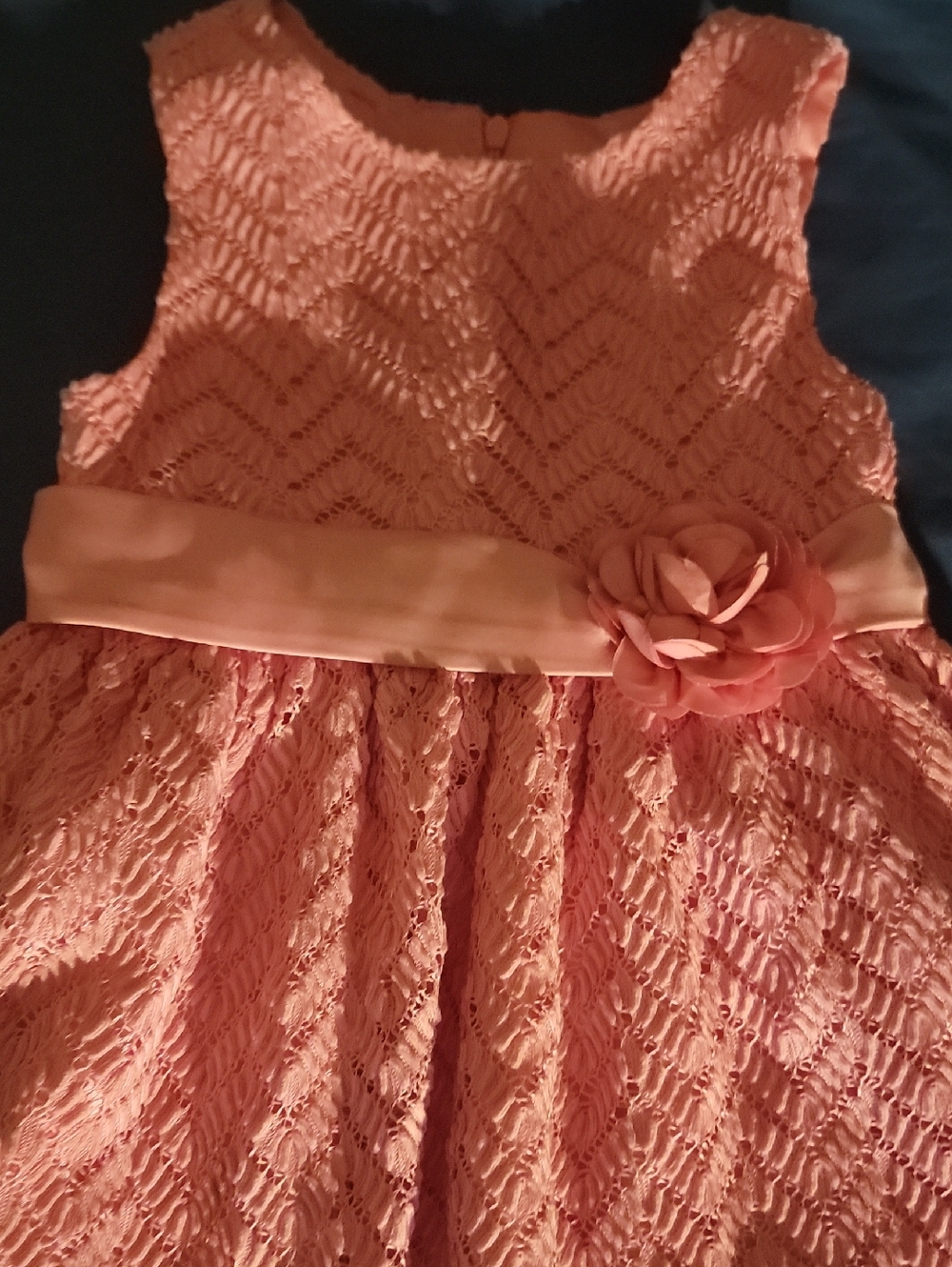 American Princess Coral Lace Dress with Satin Sash and Flower